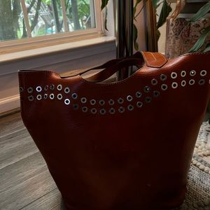 Brown leather Frye tote bag
